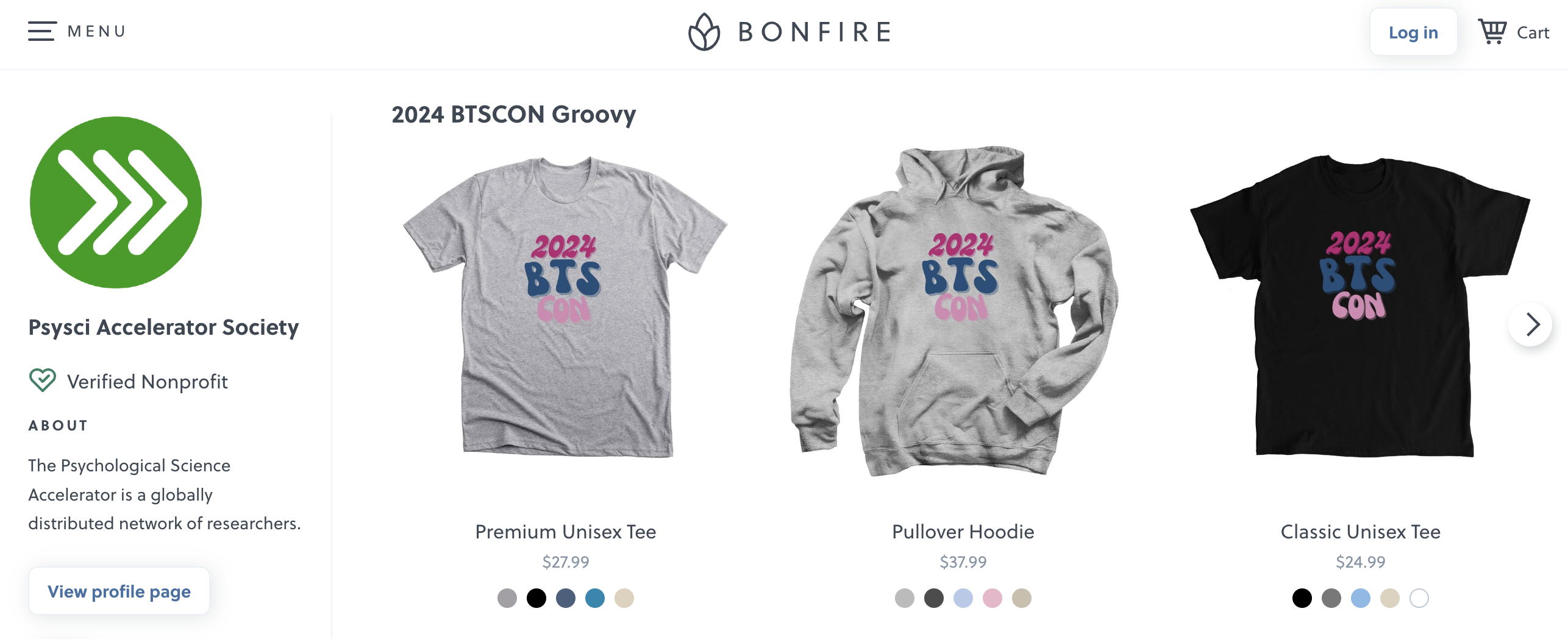 screenshot of BTSCON Bonfire store